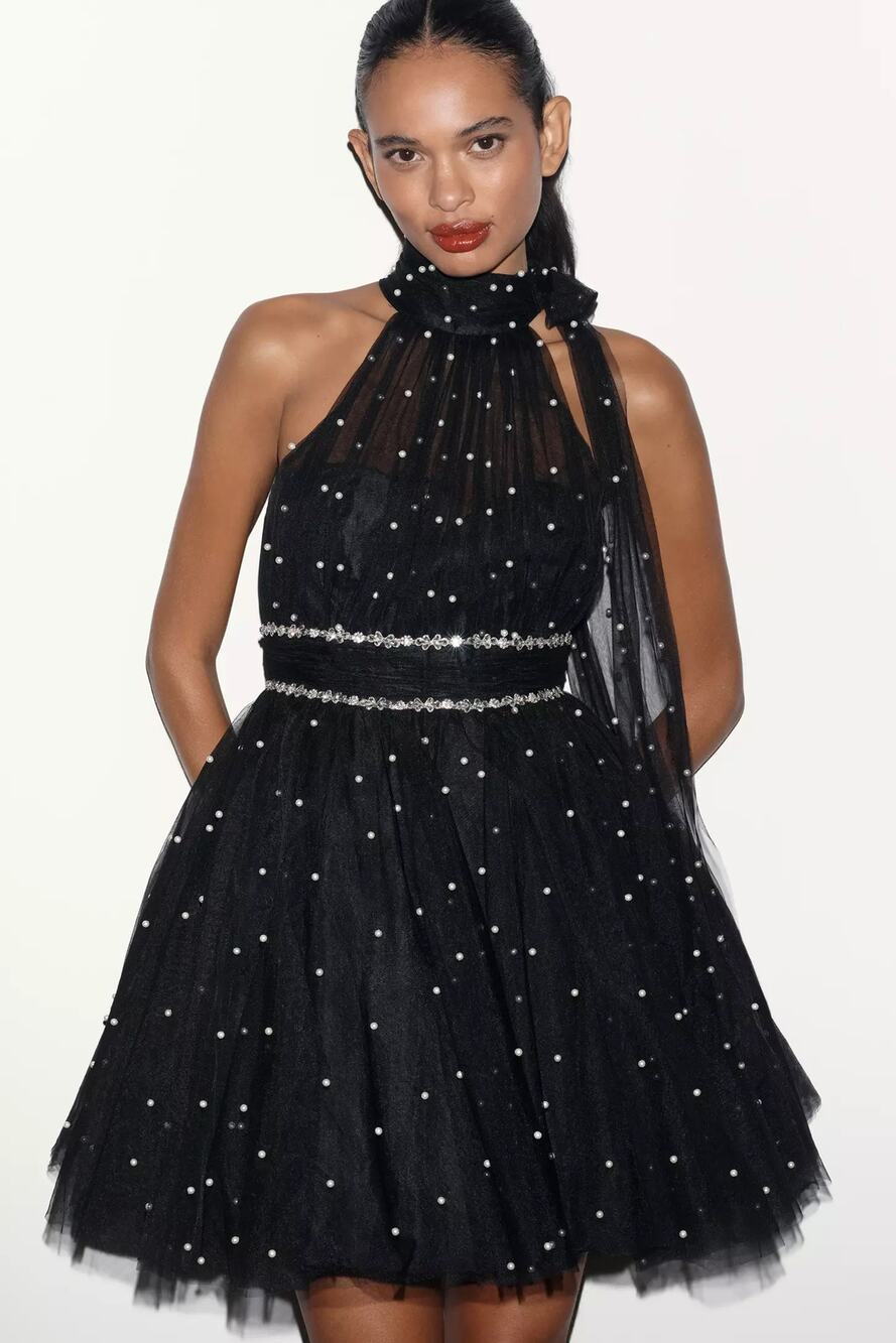nwt ANTHROPOLOGIE x MAC DUGGAL sz 4 Pearl Embellished Tulle Fit and Flare